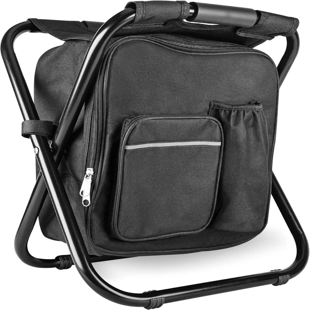 Kikerike Backpack Stool Cooler Chair Heavy Duty 300 LBS Max Load Portable Lightweight Folding Fishing Cooler for Camping Hunting Fishing - Black
