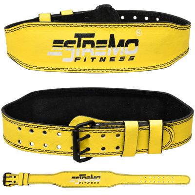 ESTREMO Weight Lifting Belt Leather courted Power Lifting Back Support for Men Women Lever Deadlift Belt Powerlifting Adjustable Buckle-Stabilizing Lower Back Support 4 Inches - Yellow (X-Large (36"-42"))