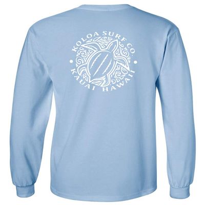 Koloa Surf Company Men's Honu Turtle Logo Long Sleeve Cotton T-Shirt-Tall-3XL-LightBlue/w