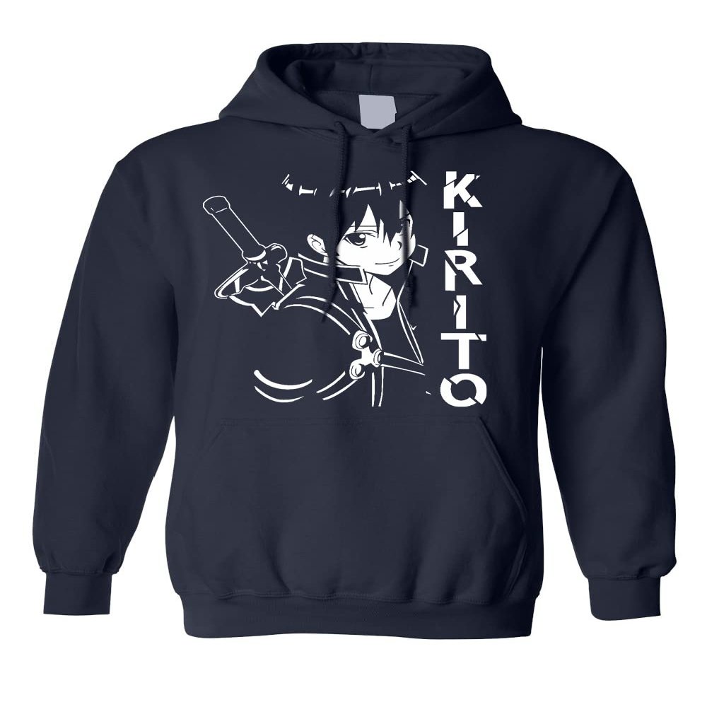 ALLNTRENDS Anime Kirito Graphic Adult Unisex Hoodie (3XL, Navy Blue)