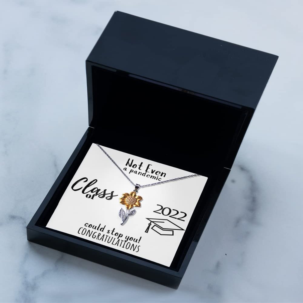 Sunflower Pendant Necklace Luxury Box Graduation Necklace Class of 2022, School in a Pandemic, Class of 2022 Gift, Gift for Her on Graduation, Gift