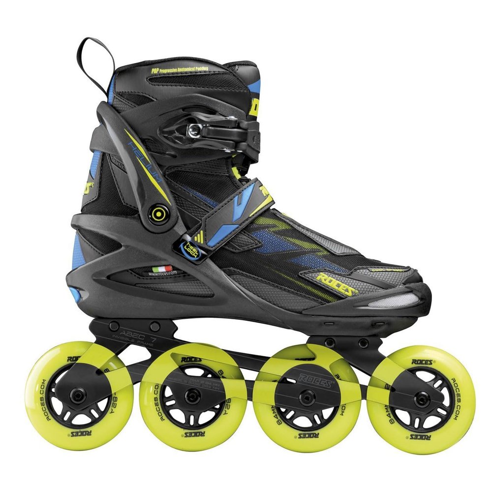 Roces Men's Helium II TIF Lightweight Breathable Adjustable Fitness Sporty Outdoor Four 84mm Wheel Inline Racing Skates with Easy Entry System & Invisible Frame, Black/Lime, 10