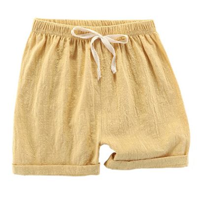 EISHOW 2-7T Toddler Baby Boys Cotton Linen Shorts Kids Summer Casual Solid Shorts Jogger Active Shorts Pants with Drawstring (Yellow,7-8T,7 Years,8 Years)