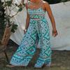 SHAREYOIU Women's Summer Sexy 2 Piece Print Outfits Tube Crop Tops Wide Leg Long Pants Sets and Mini Skirt Sets. (Large, Green) view 2