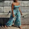 SHAREYOIU Women's Summer Sexy 2 Piece Print Outfits Tube Crop Tops Wide Leg Long Pants Sets and Mini Skirt Sets. (Large, Green) view 4