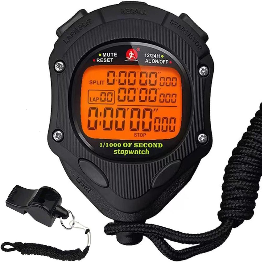 Stop Watch Timer with Backlight 100 Lap Memory, 0.001second Timing Digital Professional Backlight Stopwatches Timer with Countdown Alarm Clock and Pacer for Sports Coach Football