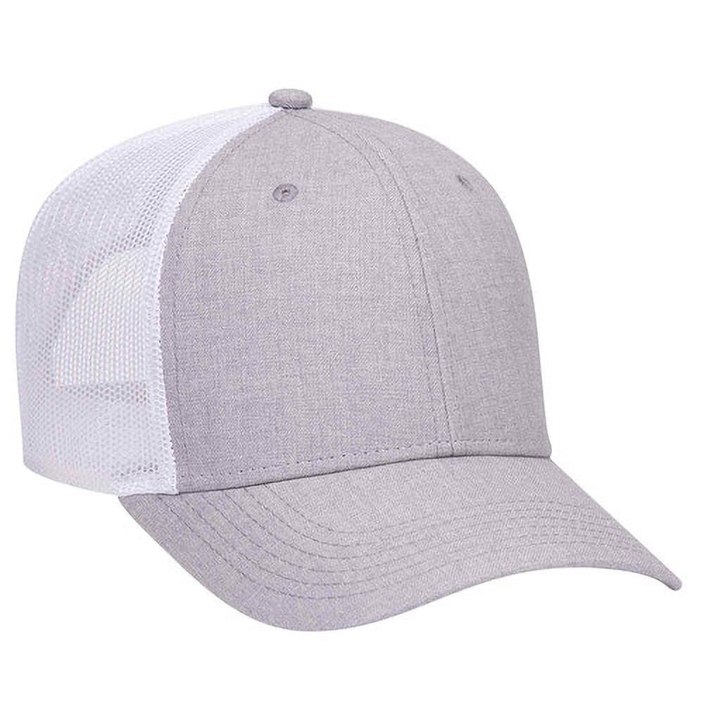 Ashen Fane 6 Panel Heather Blend Twill Structured Low Profile Mesh Back Snapback Trucker Hat, Heather Gray/Heather Gray/White