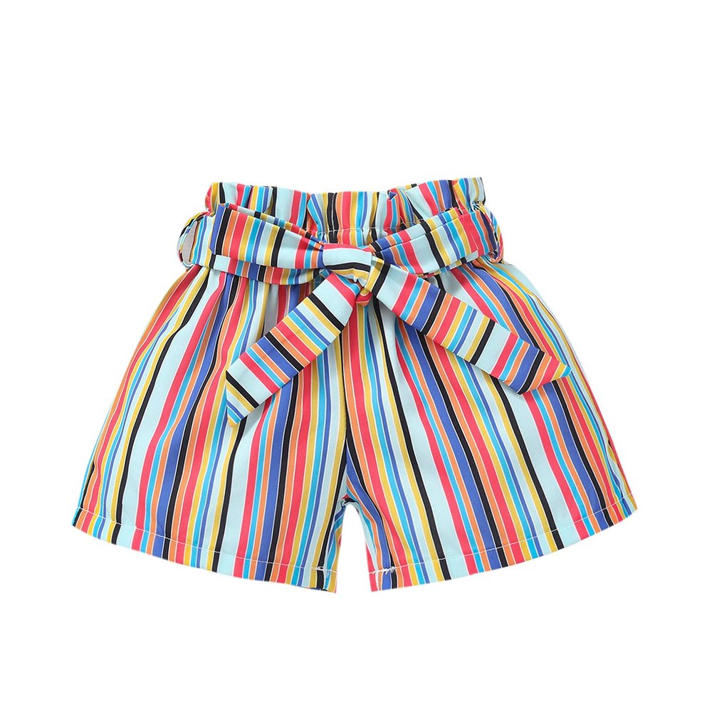Digood Toddler Baby Girls Shorts Summer Bowknot Casual Striped Printed Cotton Shorts Elastic Waist Pants Clothes(Multicolor,4-5 Years)