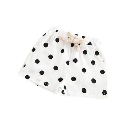 Digood Kids Sports Shorts Active Bottoms Toddler Baby Girls Boys Linen Pocket Polka Dot Elasticated Waist Shorts(White,4-5 Years)