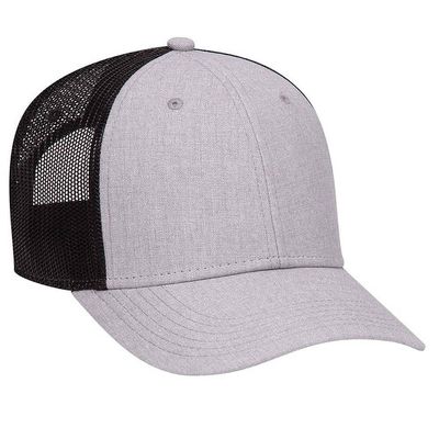 Ashen Fane 6 Panel Heather Blend Twill Structured Low Profile Mesh Back Snapback Trucker Hat, Heather Gray/Heather Gray/Black
