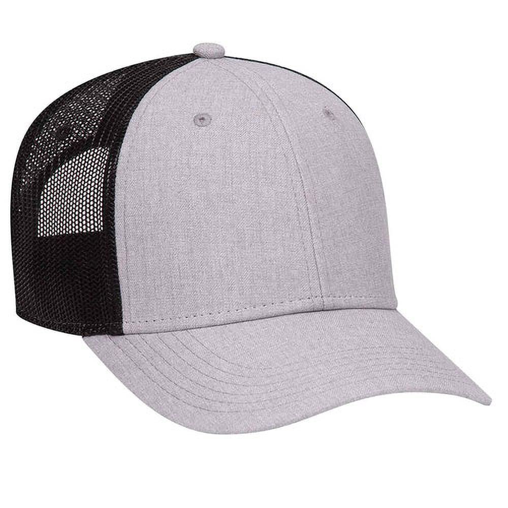 Ashen Fane 6 Panel Heather Blend Twill Structured Low Profile Mesh Back Snapback Trucker Hat, Heather Gray/Heather Gray/Black