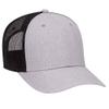 Ashen Fane 6 Panel Heather Blend Twill Structured Low Profile Mesh Back Snapback Trucker Hat, Heather Gray/Heather Gray/Black view 1
