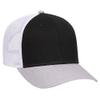 Ashen Fane 6 Panel Heather Blend Twill Structured Low Profile Mesh Back Snapback Trucker Hat, Heather Gray/Black/White view 1