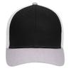 Ashen Fane 6 Panel Heather Blend Twill Structured Low Profile Mesh Back Snapback Trucker Hat, Heather Gray/Black/White view 2