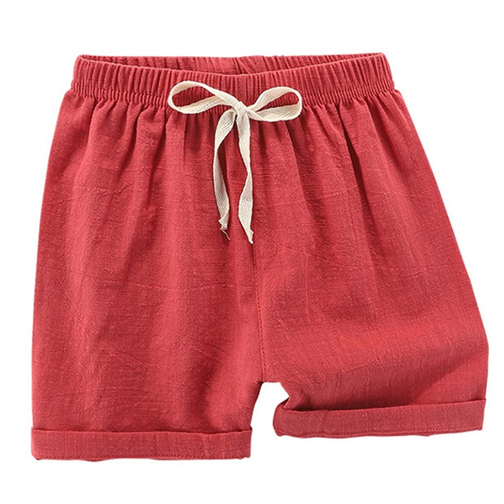 2-7T Toddler Baby Boys Cotton Linen Shorts Kids Summer Casual Solid Shorts Jogger Active Shorts Pants with Drawstring (Red,7-8T,7 Years,8 Years)