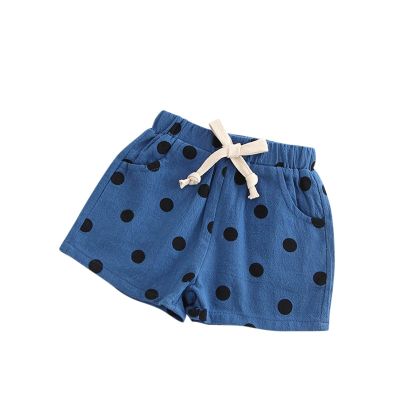 Digood Kids Sports Shorts Active Bottoms Toddler Baby Girls Boys Linen Pocket Polka Dot Elasticated Waist Shorts(Blue,3-4 Years)