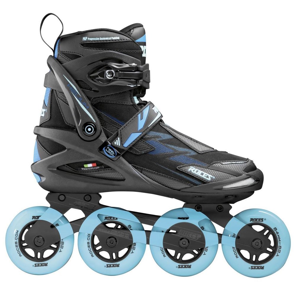 ROCES Women's Helium II TIF Lightweight Breathable Adjustable Fitness Sporty Outdoor Four 84mm Wheel Inline Racing Skates with Easy Entry System & Invisible Frame, Black/Azure, 9