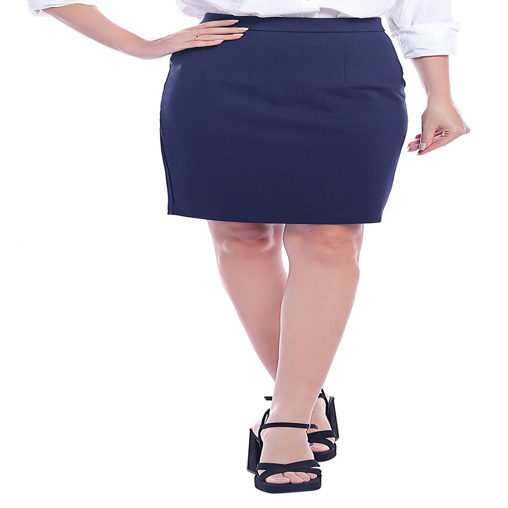 Marycrafts Women's Knee Midi Length Pencil Stretchy Work Office Skirt XS Navy