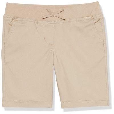 Nautica Girls' School Uniform Stretch Bermuda Short, Khaki Pull-On, 5