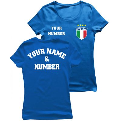Personalised Women's Italy 2026 Football T-Shirt Short Sleeve | Custom Name and Number | Italy Flag Design (XXL Royal-Blue Multi Color)