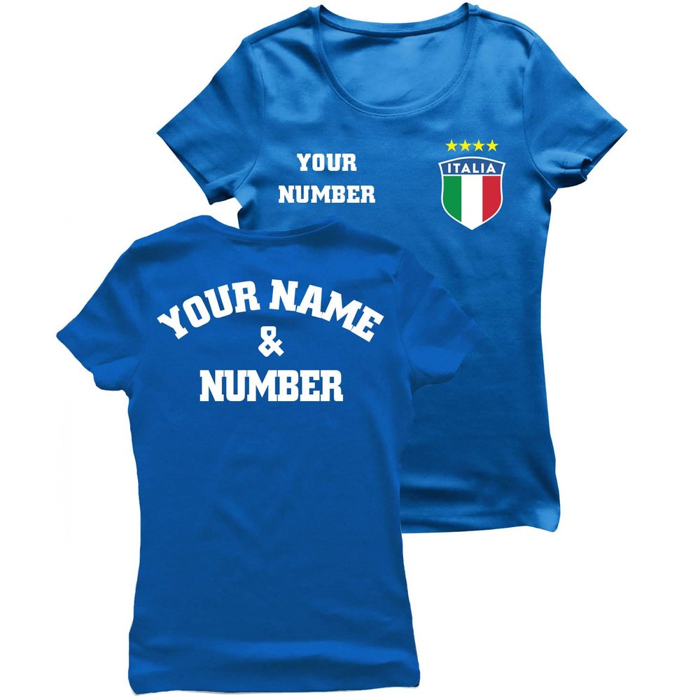 Personalised Women's Italy 2026 Football T-Shirt Short Sleeve | Custom Name and Number | Italy Flag Design (XXL Royal-Blue Multi Color)