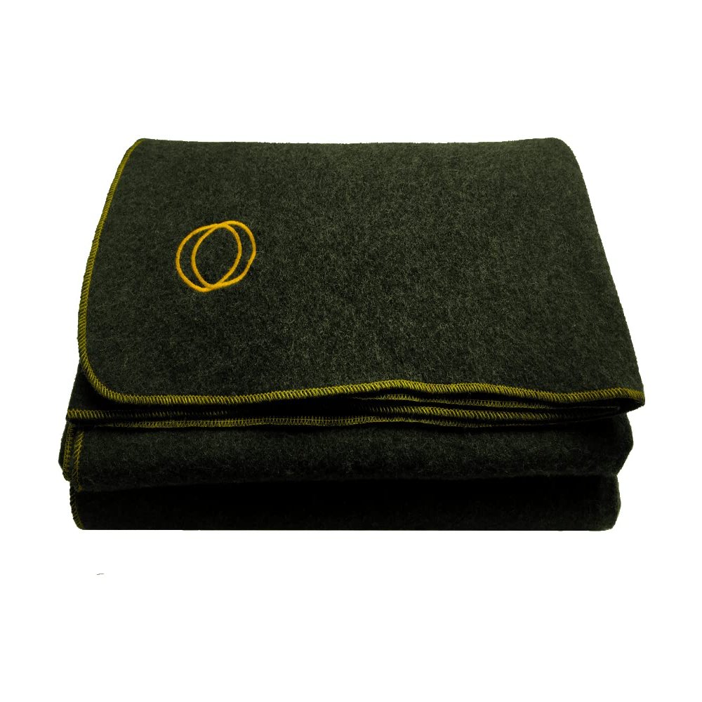 Orion Outpost Trading Co. Vestige Military Wool Blanket, 4+ lbs, 66" x 84" (Green/Gold Stitching)