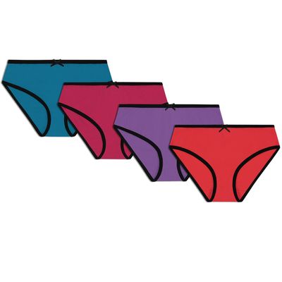 Buyless Fashion Girls Underwear - Panties for Girls - Soft Cotton w/Colored Trim, Little Toddler - Teen Size Briefs (4 Pack) - BH14-GA-7-8