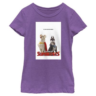 DC League of Super-Pets Girl's Super Pets Poster T-Shirt, Pur Berry, X-Large