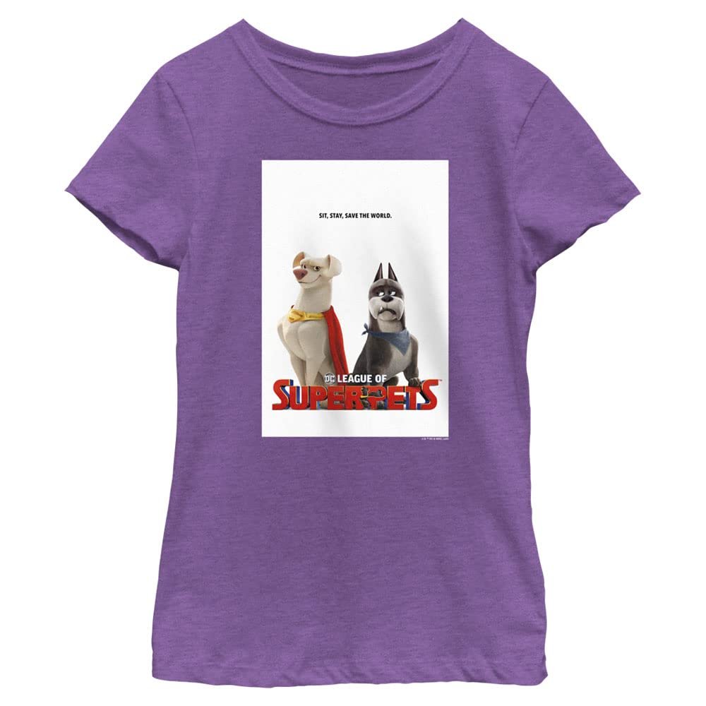 DC League of Super-Pets Girl's Super Pets Poster T-Shirt, Pur Berry, X-Large