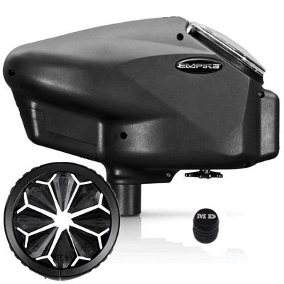 Maddog Empire Halo Too Electronic Paintball Loader with HK Army Epic Speed Feed and HPA Paintball Tank Fill Nipple Protector Accessory Package - Blackout