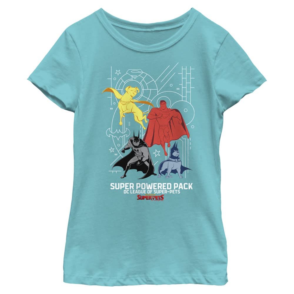 DC League of Super-Pets Girl's Power Pack T-Shirt, Tahi Blue, Medium