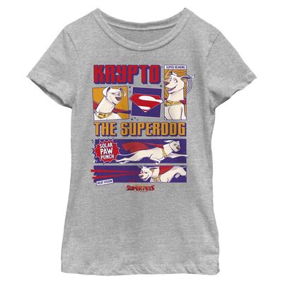DC League of Super-Pets Girl's Krypto Comic T-Shirt, Athletic Heather, X-Small