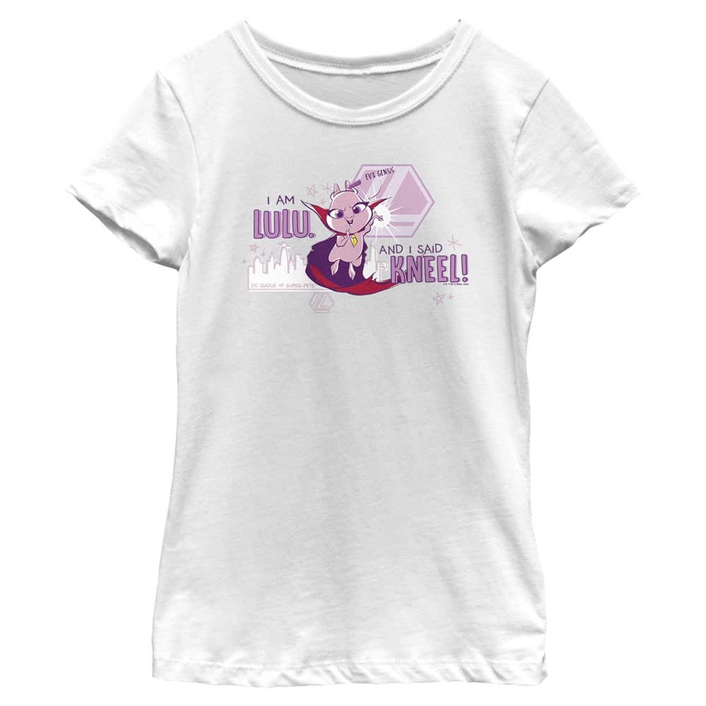 DC League of Super-Pets Girl's Kneel Before Lulu T-Shirt, White, Large