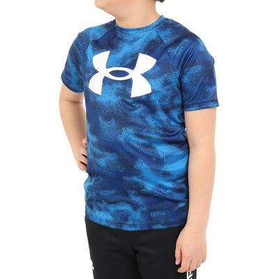 Under Armour Boys Tech Big Logo Printed Short-Sleeve T-Shirt, (471) Blue Mirage / / White, Small