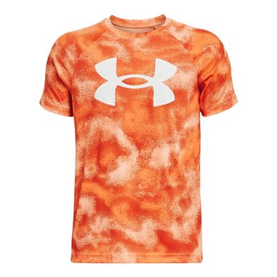 Under Armour Boys Tech Big Logo Printed Short-Sleeve T-Shirt, (866) Orange Blast / / White, X-Small