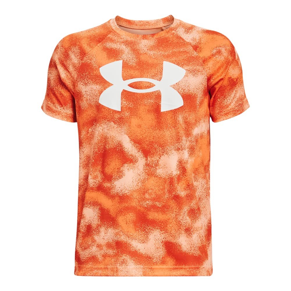 Under Armour Boys Tech Big Logo Printed Short-Sleeve T-Shirt, (866) Orange Blast / / White, X-Small