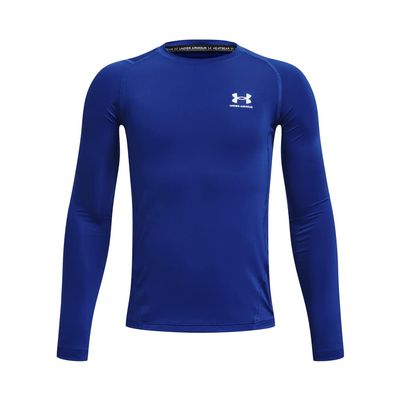 Under Armour Boys' HeatGear Armour Long-Sleeve T-Shirt, (400) Royal / / White, Small
