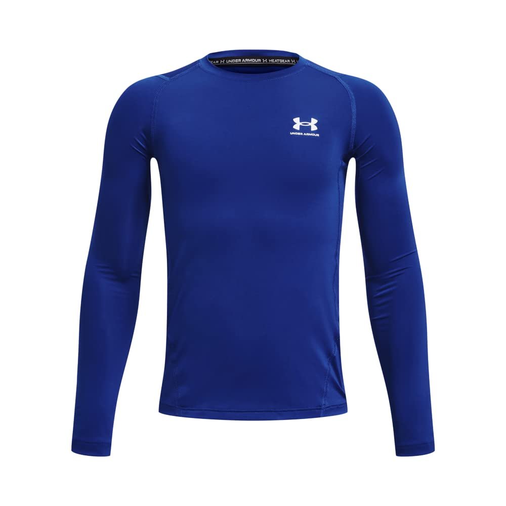 Under Armour Boys' HeatGear Armour Long-Sleeve T-Shirt, (400) Royal / / White, Small