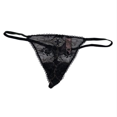 Victoria's Secret Very Sexy Rose and Bows V-String Panty Color Black New (X-Small)