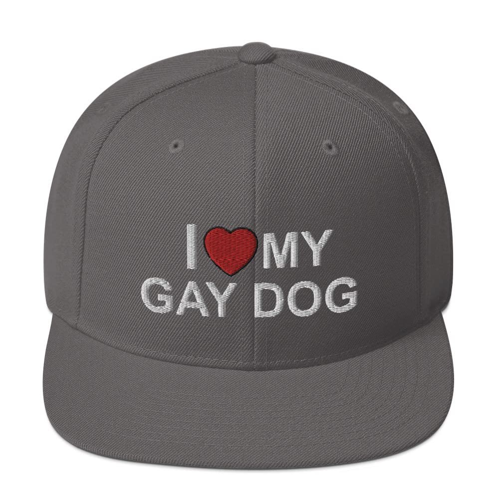 I Love My Gay Dog Owner Gift Funny Flatbrim Cap Flat Brim Snapback Hat Dark Grey