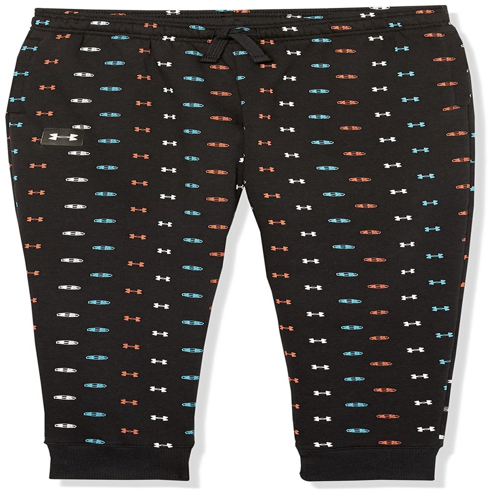 Under Armour Boys' Rival Fleece Printed Joggers, (001) Black / / Onyx White, Youth X-Large