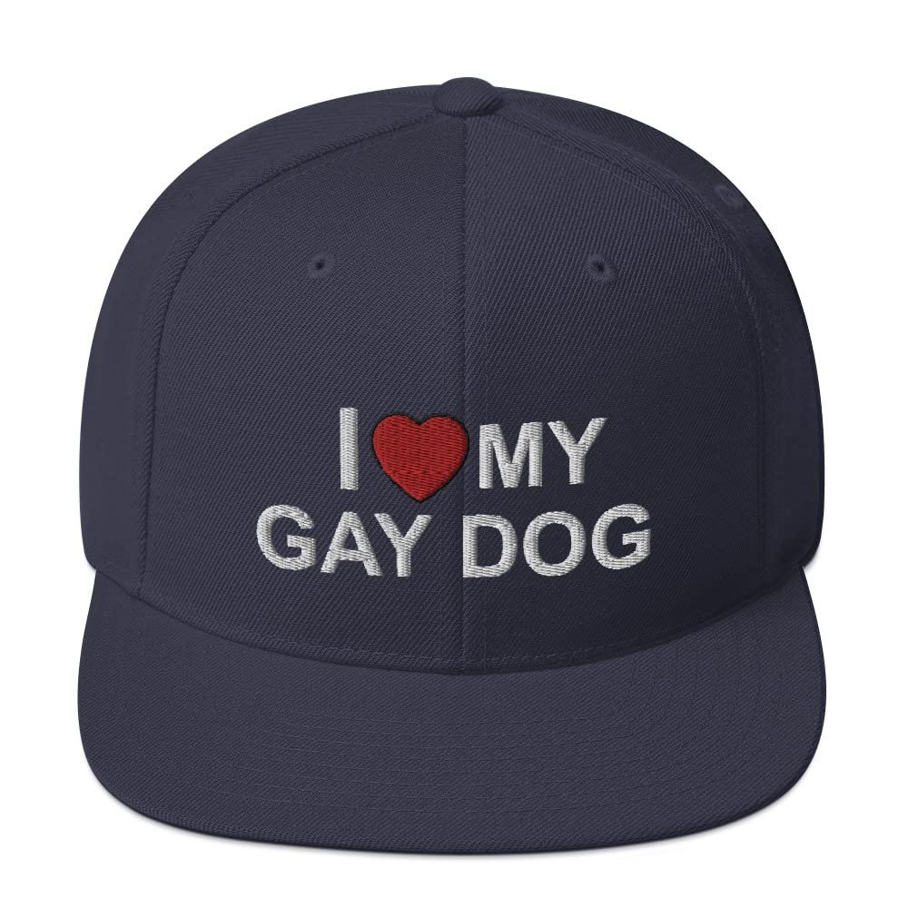 I Love My Gay Dog Owner Gift Funny Flatbrim Cap Flat Brim Snapback Hat Navy