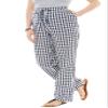Woman Within Plus Size Tall Seersucker Pull-On Elastic-Waist Pants - 36 T, Navy Gingham view 1