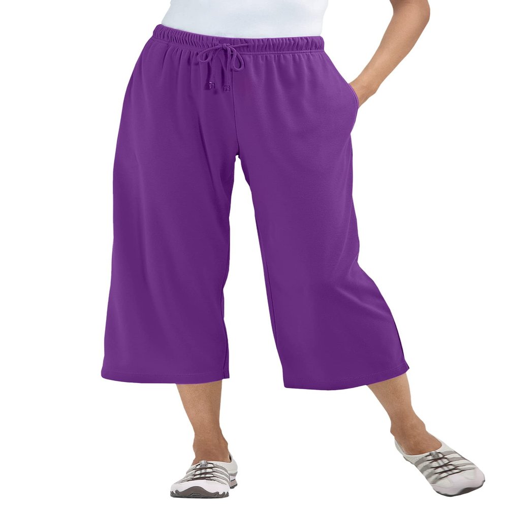 Woman Within Plus Size Petite Sport-Knit Pull-On Capri Pants - 4X, Purple Orchid
