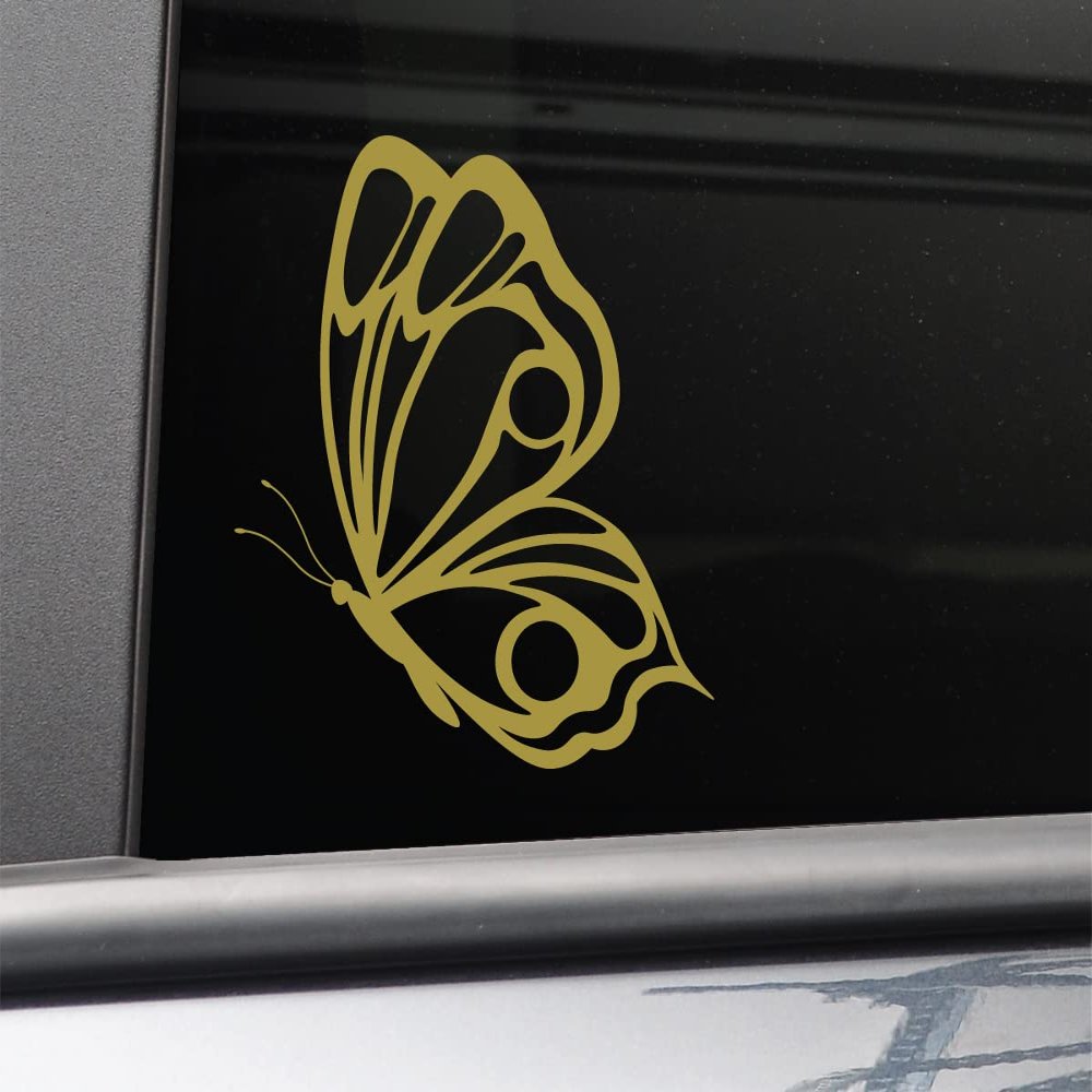 Butterfly Vinyl Decal Laptop Car Truck Bumper Window Sticker, 5.75" x 5.25", Metallic Gold Matte