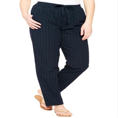 Woman Within Plus Size Seersucker Pull-On Elastic-Waist Pants - 42 W, Navy