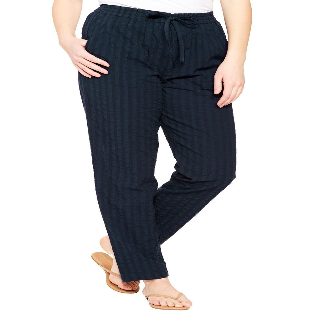Woman Within Plus Size Seersucker Pull-On Elastic-Waist Pants - 44 W, Navy