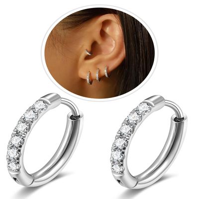 1 Pair Small Silver Hoop Earrings for Women Men,316L Surgical Steel Hinge Huggie Hoop Earrings fit Cartilage, Helix, Tragus, Sung, Earlobe Lightweight Hypoallergenic Earrings
