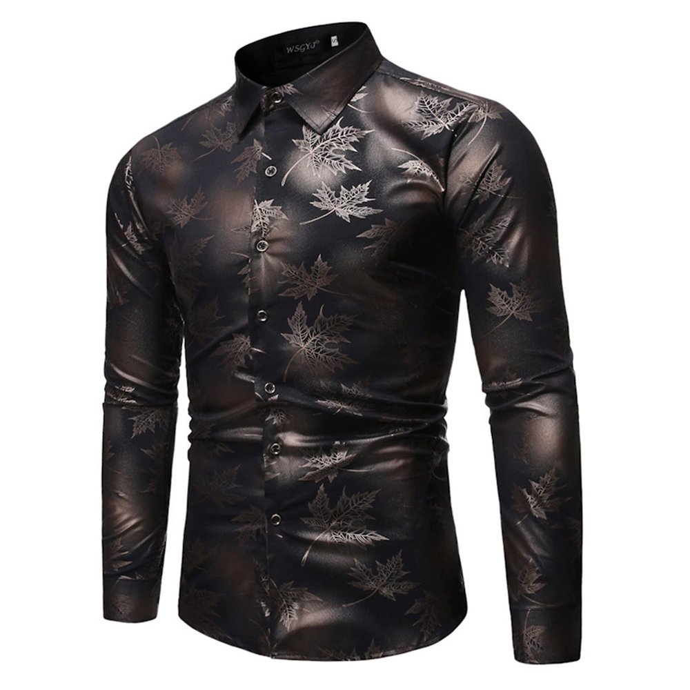 QWENTMTNTY Men's Stretch Dress Shirts Wrinkle-Free Long Sleeve Fashion Designer Regular Fit Printed Casual Button Down Shirts B-Black