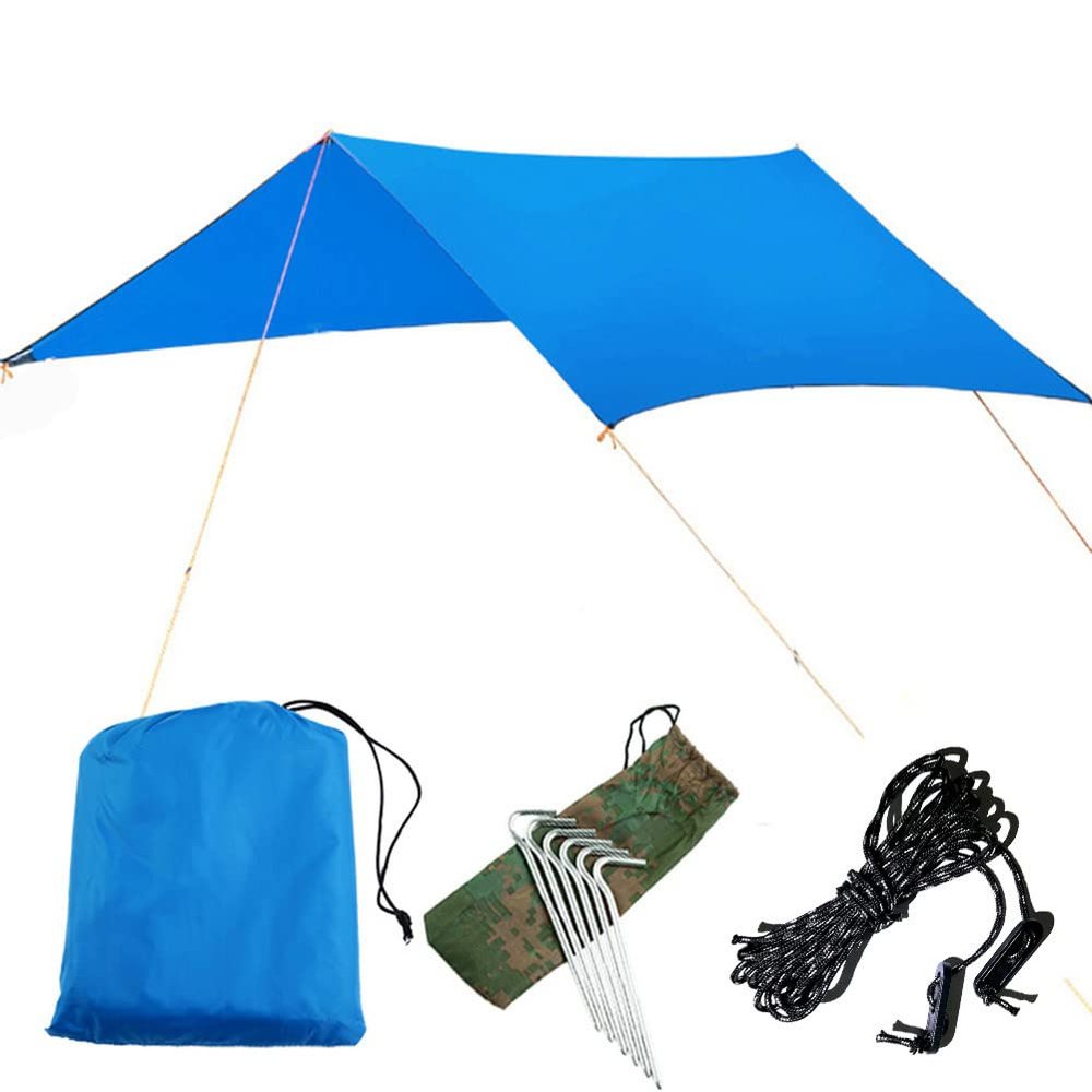 LSOAARRT 3X3 M 10X10 Ft Waterproof Tarp Camping Tarp UV Light Taper Tent Suntan UV Cut Camp Ultra Lightweight Tent Curtain Equipped with Outdoor Storage Case (Blue)